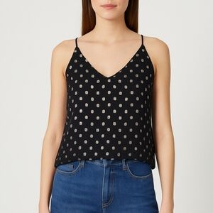 NWT Loft Black Racerback Tank Top With Gold Polka Dots